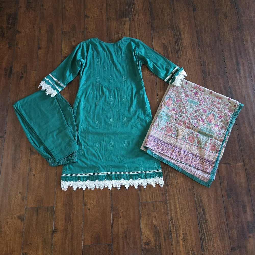 Embroidered Salwar Kameez Dupatta Long Scarf 100% Cotton Party Wear Dress - Picture 2 of 5